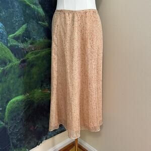 vintage silk midi slip skirt neutral metallic speckled y2k